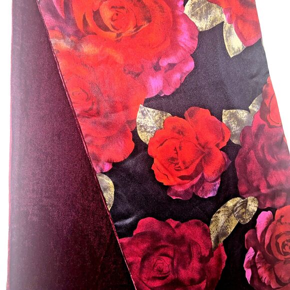 Red Rose & Burgundy Velvet Women's Scarf  Romantic Old World Style 55L X 10 1/4W - Picture 5 of 16